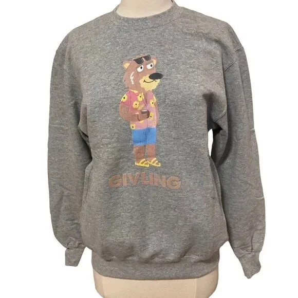 GIVLING Bear Grey Crewneck Sweater - sz Youth XL - fits women’s S/M - Picture 2 of 6